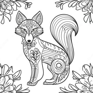 Elegant Fox Among Flowers Coloring Page 55084-43961