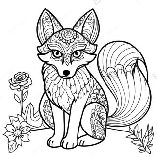 Elegant Fox Among Flowers Coloring Page 55084-43962