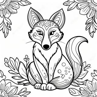 Elegant Fox Among Flowers Coloring Page 55084-43963