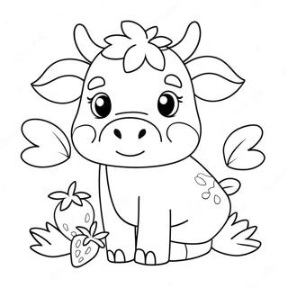 Adorable Strawberry Cow With Flowers Coloring Page 5557-4550