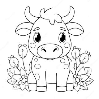 Adorable Strawberry Cow With Flowers Coloring Page 5557-4552