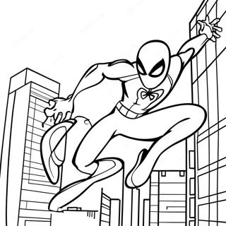 Scarlet Spider Swinging Through City Coloring Page 55714-44456