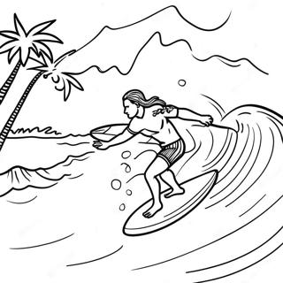 Hawaiian Surfing Scene Coloring Page 55833-44545