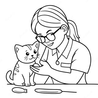 Vet Tech Examining A Kitten Coloring Page 56344-44969