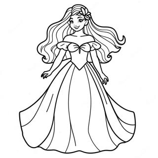 Ariel In A Beautiful Gown Coloring Page 56684-45247