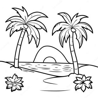 Tropical Paradise With Palm Trees Coloring Page 56764-45297