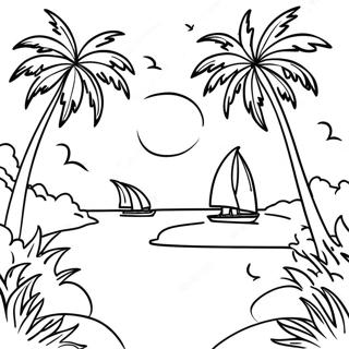 Tropical Paradise With Palm Trees Coloring Page 56764-45299