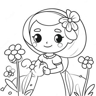 Cute Cartoon Girl With Flowers Coloring Page 56954-45445