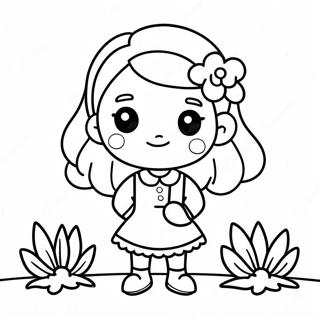 Cute Cartoon Girl With Flowers Coloring Page 56954-45446