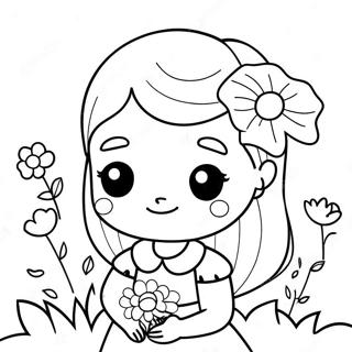 Cute Cartoon Girl With Flowers Coloring Page 56954-45447