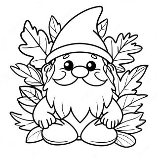 Fall Gnome With Colorful Leaves Coloring Page 5716-4670