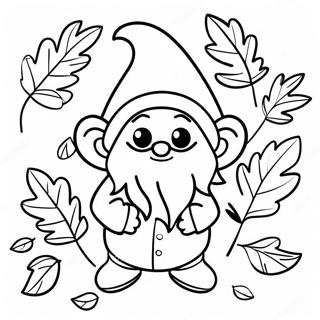 Fall Gnome With Colorful Leaves Coloring Page 5716-4672