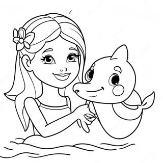 Barbie With Friendly Dolphin Coloring Page 57184-45891