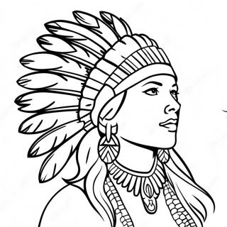 Elegant Native American Woman With Feather Headdress Coloring Page 57444-46093