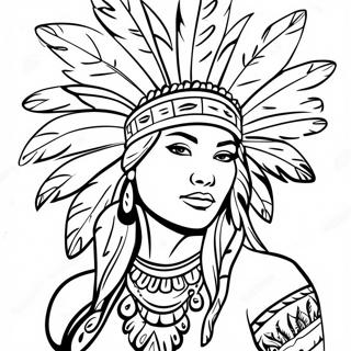 Elegant Native American Woman With Feather Headdress Coloring Page 57444-46094