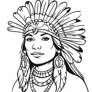 Elegant Native American Woman With Feather Headdress Coloring Page 57444-46095