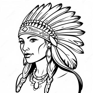 Elegant Native American Woman With Feather Headdress Coloring Page 57444-46096