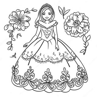 Elegant Quinceanera Celebration Coloring Page 57554-46183