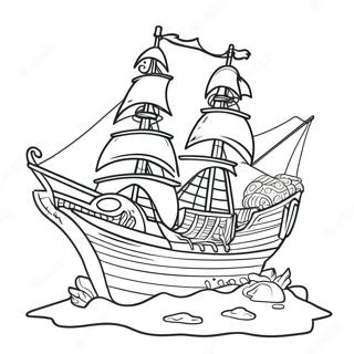 Colorful Pirate Ship With Treasure Coloring Page 5767-4711