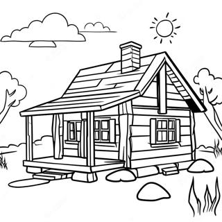 Log Cabin Scenic Landscape Coloring Page 57833-46414