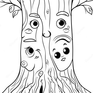 Whimsical Tree Trunk With Faces Coloring Page 57974-46518