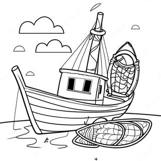 Colorful Fishing Boat With Nets Coloring Page 58384-46848