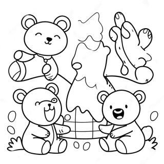 Cute Brown Bear And Friends Coloring Page 58534-46962