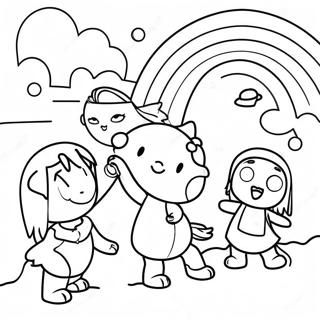 Cyan Rainbow Friends Playing Together Coloring Page 5857-4783