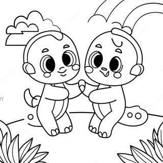 Cyan Rainbow Friends Playing Together Coloring Page 5857-4784