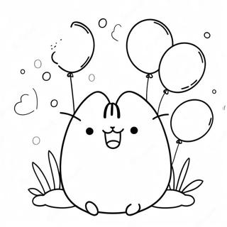 Pusheen With Colorful Balloons Coloring Page 58824-47197