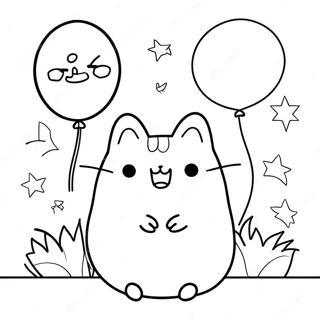 Pusheen With Colorful Balloons Coloring Page 58824-47198