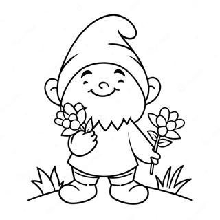 Cute Valentine Gnome Holding Flowers Coloring Page 5887-4809