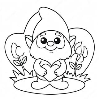 Cute Valentine Gnome Holding Flowers Coloring Page 5887-4810