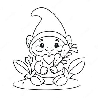 Cute Valentine Gnome Holding Flowers Coloring Page 5887-4811