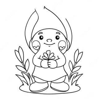 Cute Valentine Gnome Holding Flowers Coloring Page 5887-4812