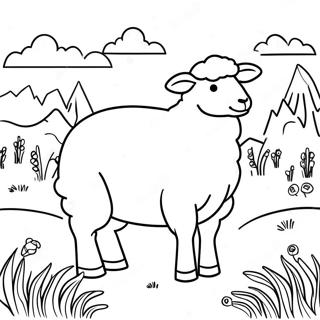 Realistic Sheep Grazing In A Meadow Coloring Page 59013-47346