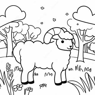 Realistic Sheep Grazing In A Meadow Coloring Page 59013-47348