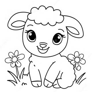 Cute Baby Sheep With Flowers Coloring Page 59014-47349