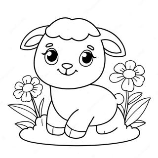 Cute Baby Sheep With Flowers Coloring Page 59014-47350