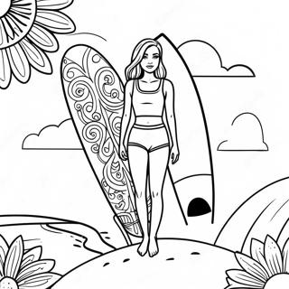 Trendy Vsco Girl With A Surfboard Coloring Page 59094-47413