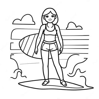 Trendy Vsco Girl With A Surfboard Coloring Page 59094-47414