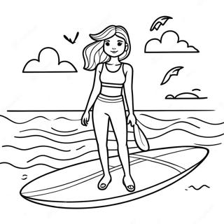 Trendy Vsco Girl With A Surfboard Coloring Page 59094-47415