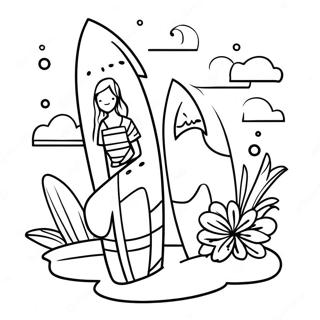 Trendy Vsco Girl With A Surfboard Coloring Page 59094-47416