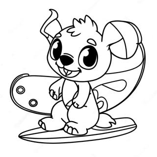 Playful Stitch With Surfboard Coloring Page 59284-47574