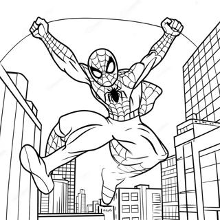 Spider Man Swinging Through City Coloring Page 59734-47922