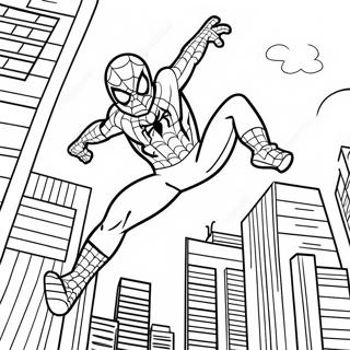 Spider Man Swinging Through City Coloring Page 59734-47923