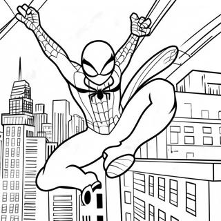 Spider Man Swinging Through City Coloring Page 59734-47924