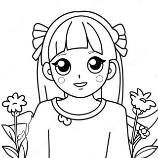 Aesthetic Anime Girl With Flowers Coloring Page 59763-47947