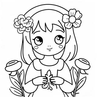 Aesthetic Anime Girl With Flowers Coloring Page 59763-47948