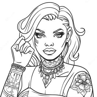 Bad Girl Female Tattoo Coloring Page 5986-4885